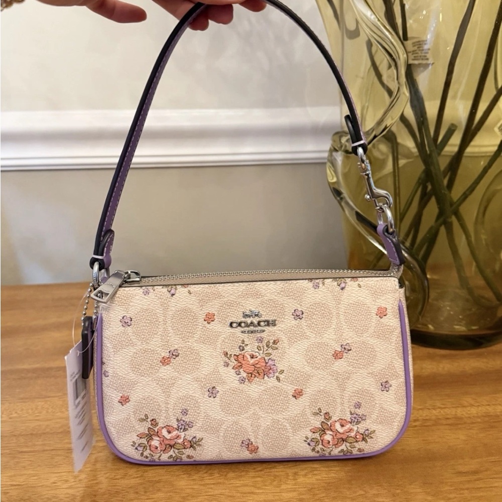 New COACH Nolita 19 Signature Canvas & Leather Floral Print Bag Sand Multi Color